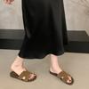 French Linen One-word Flat-bottomed Cool Slippers Women's Summer Wear 2025 New Vacation Style Seaside Soft Sandals
