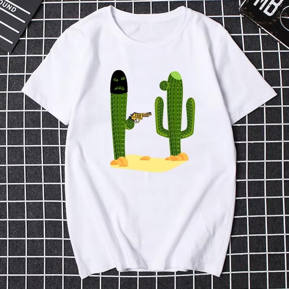 Funny Cactus Cartoon Print TShirt Man Casual T-shirt O-neck Loose Unisex Tops Harajuku Hipster Streetwear Ropa Hombre Masculinas