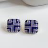 Retro Hong Kong Style Square Enamel 925 Silver Stud Earrings In Trendy Colors