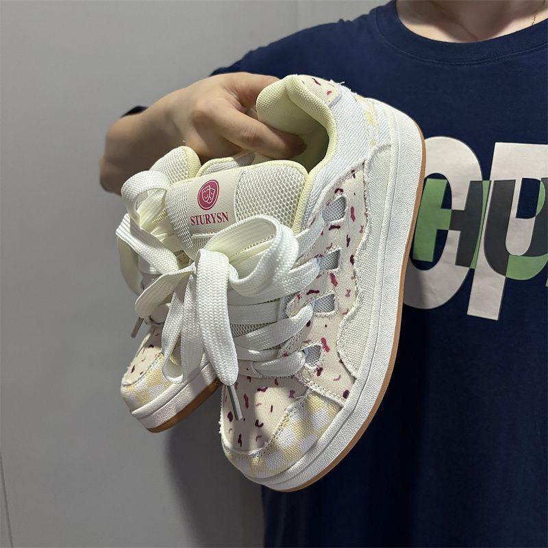 Bread shoes cranberry beige color scheme retro low-top board shoes trendy new women's tide skateboard shoes