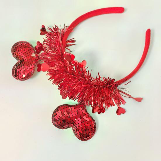 Hair Hoop Valentine Day Headband with 3D Heart Shape And Sparkling Sequins Party Versatile Hair Accessory