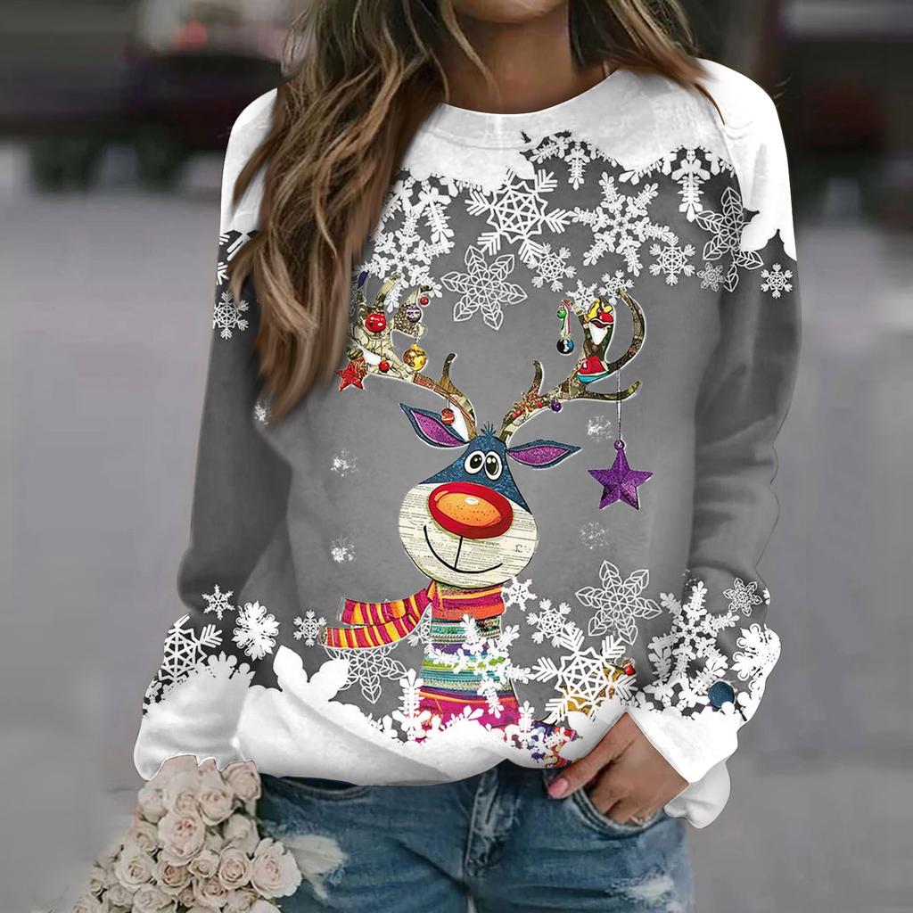 Dámské topy s kulatým výstřihem Bavlna Dámská Ležérní móda Potisk Dlouhý rukáv Svetr s výstřihem Halenka