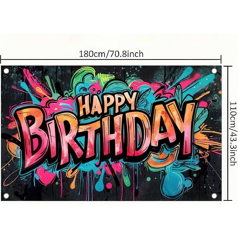 Graffiti Happy Birthday Banner Birthday Party Splatter Graffiti Birthday Decoration Backdrop Photo Booth Photography Background Background Decor for