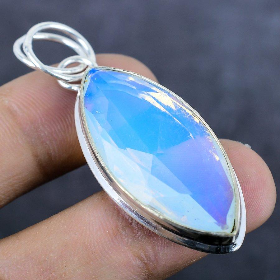 Milky Opal Gemstone 925 Sterling Silver Jewelry Pendant 2.17"