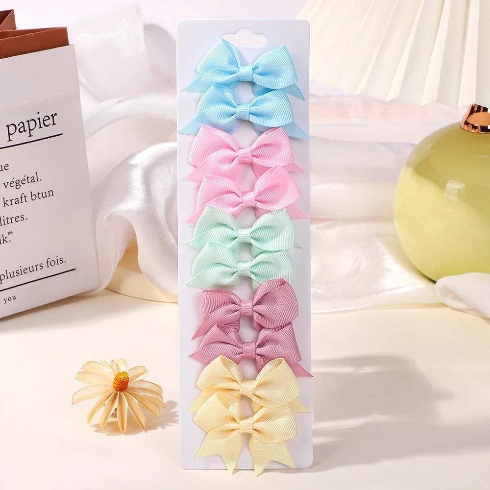 BABY BOWS 10Pcs/set Solid BB Hair Clips for Girls Ribbon Bowknots Boutique Barrettes Hairpins Headwear Kids Hair Accessories