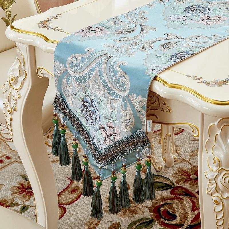 Big Patterns Table Runner Chinese Blue Table Flag Tea Table Close Tv Cabinet Cover Cloth with Tassels