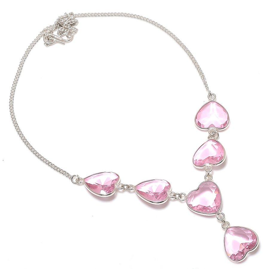 Pink Kunzite Gemstone 925 Sterling Silver Jewelry Necklace 18"