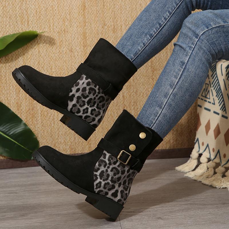 Women's Thick Heel Round Head Suede Sleeve Metal Buckle Non-slip Wear-resistant Short Boots