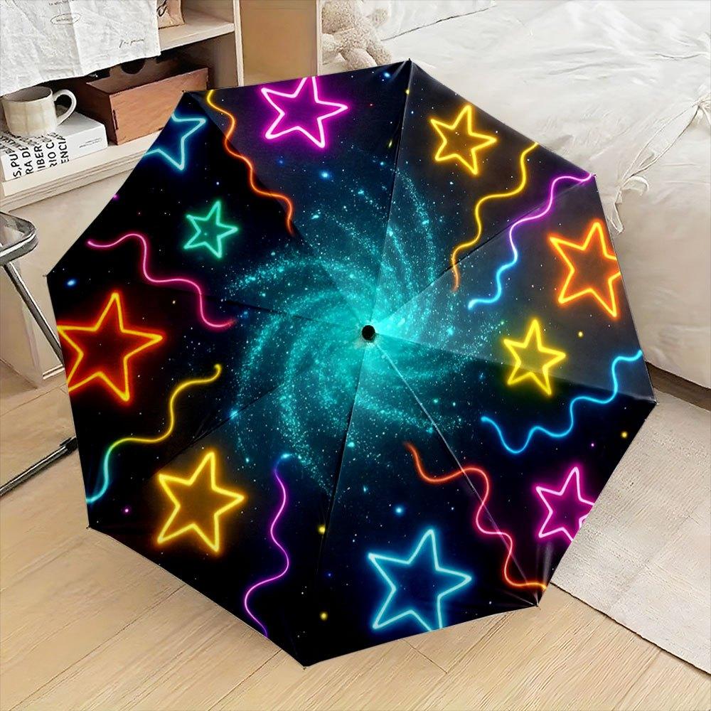 

Neon Starburst Glow-in-the-Dark Umbrella - Open/Close, 8-Rib Compact Folding Umbrella with Multicolor Neon Glow (Pink/Green/Bl (as the picture,Iron&8K)