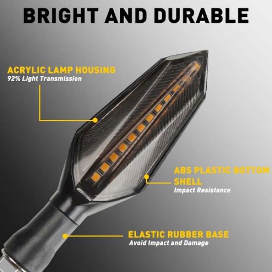 2pcs Motorcycle LED Turn Signals Lamp Sequential Flowing Lights Indicator Amber