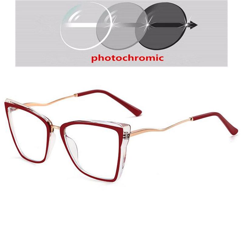 Women Men Anti-Blue Light Cat Eye Myopic Glasses +Metal Myopia Photochromic Prescription Eyeglasses 0 -0.5 -0.75 To -6.0