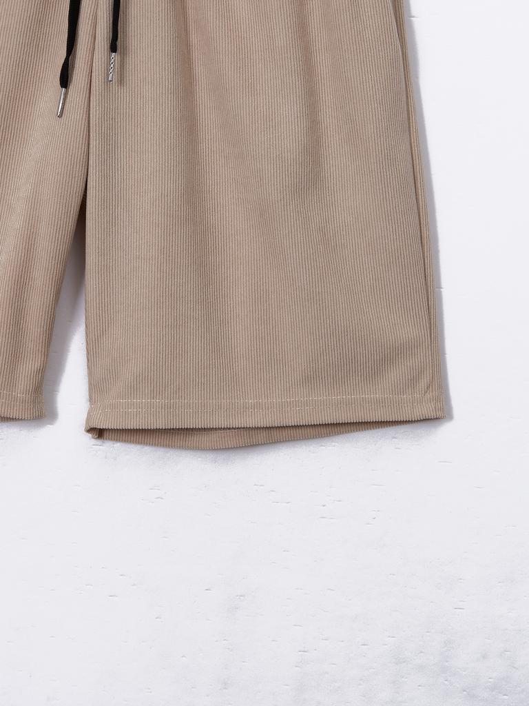 2025 Summer Jacquard Solid Color Suit Short-sleeved Men's Vacation Casual Style Shirt and Shorts Two-piece Set