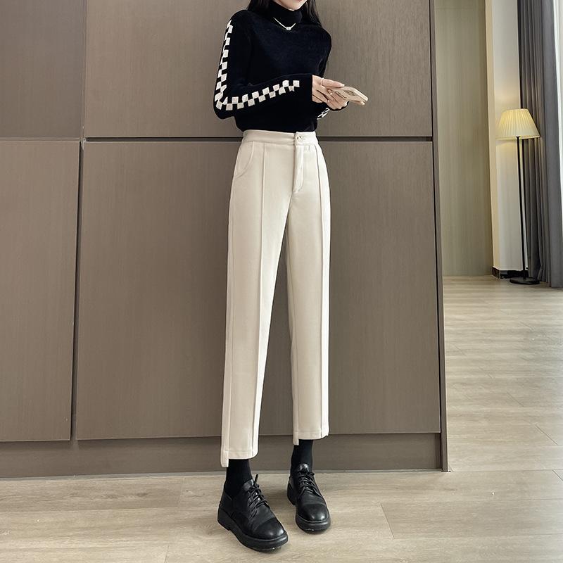 

Шерстяные брюки Осенние и зимние брюки Новые Повседневные Брюки Харлан Свободные Стройнящие Утепленные Брюки-трубы Женские 5XL абрикосовый