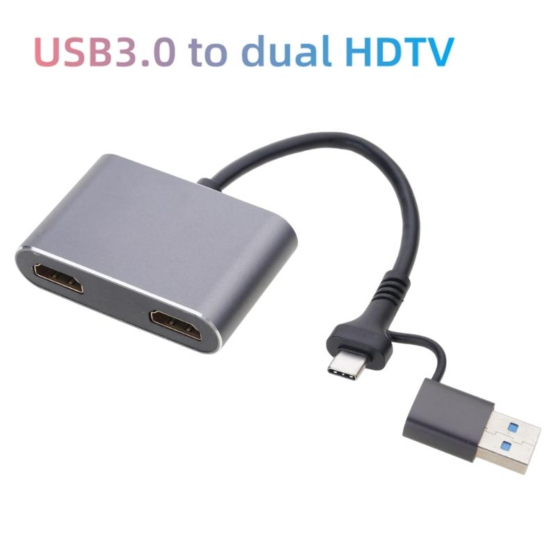 Video Adapter 5Gbps for Cellphone TV Laptop USB 3.0 to Dual HDMI-Compatible PD Converter 3 in 1 USB Dock Station Hub