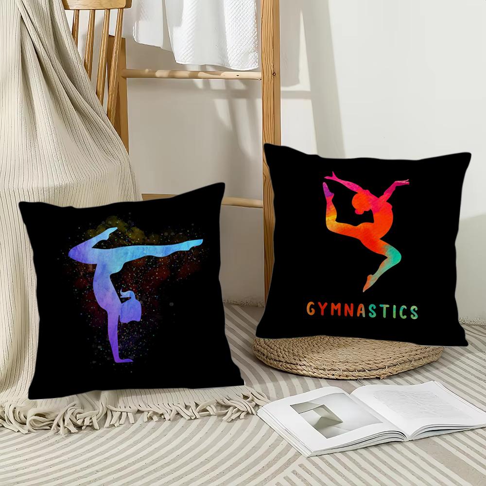 Gymnastics Water Color Cushion Cover Short Plush Double-Sided Printing Home Machine Washable In Warm Winter Pillow Cover