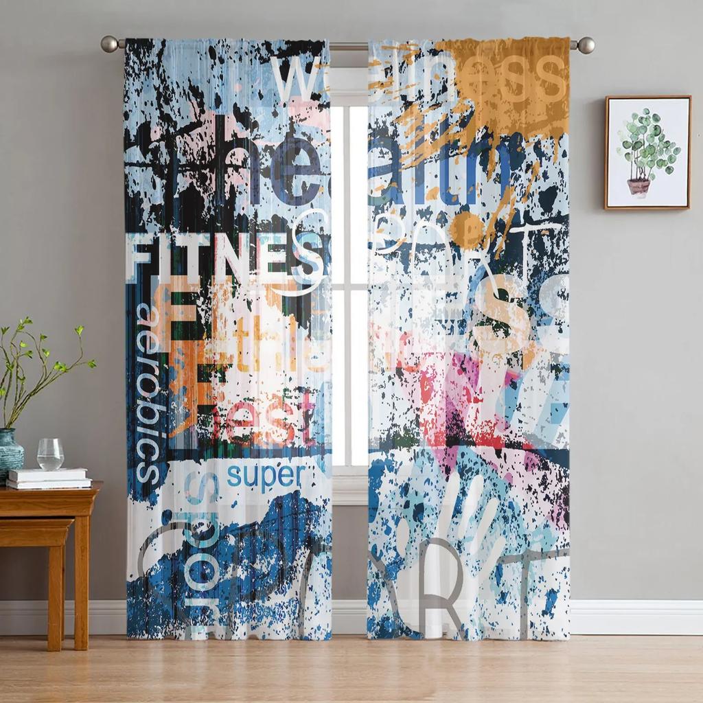 Art Line Retro Style Shabby Whirlpool Chiffon Sheer Curtains for Living Room Bedroom Decoration Window Voiles Tulle Curtain