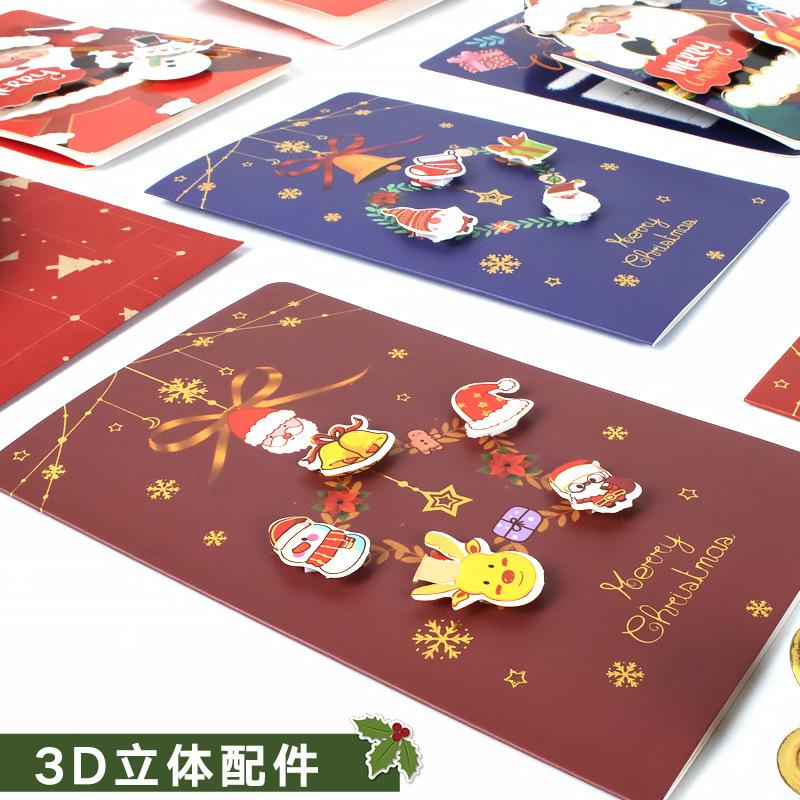 Cartoon Christmas Greeting Card Set Santa Claus Snowman Blessing Postcard for New Year Holiday Party Decoration