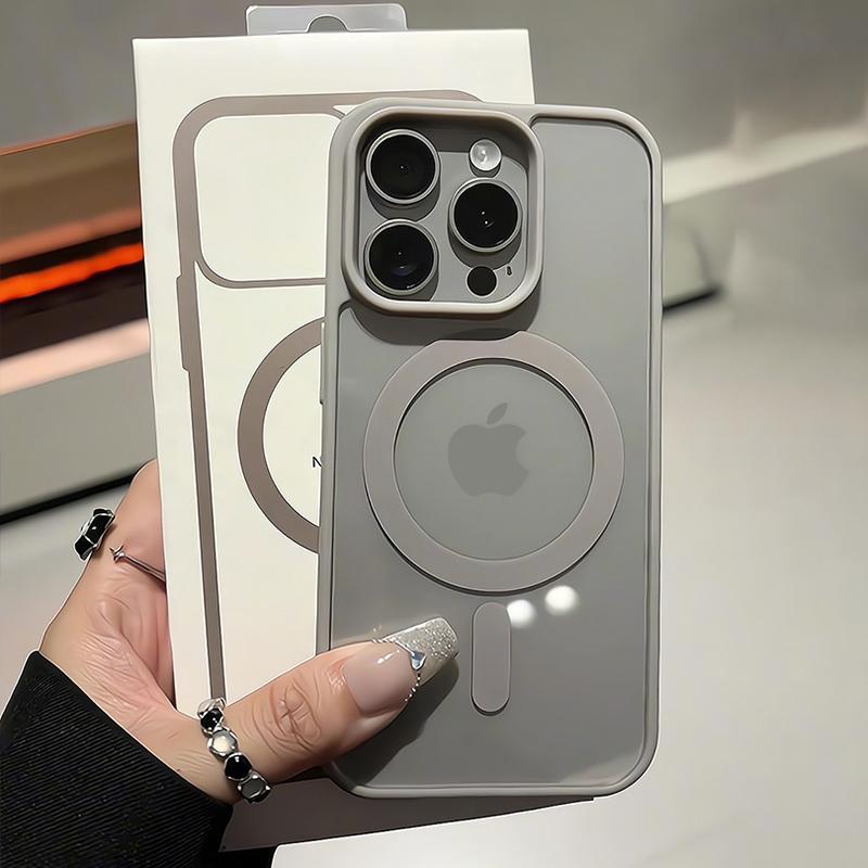 Titanium Gray Magnetic Transparent Case For iPhone 15 14 13 12 11 Pro Max Plus Magsafe in-car Antiskid Wireless Charging Cover