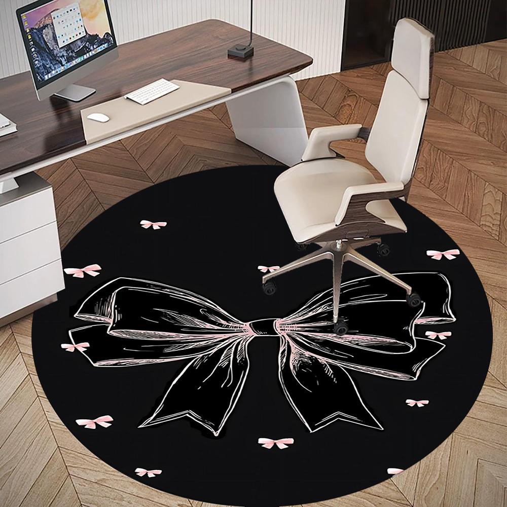 1pc bow ribbon Round Chair mat office Area Rug - Non-Slip, Floor Mat for Office, Bedroom, and Indoor Decor p127145