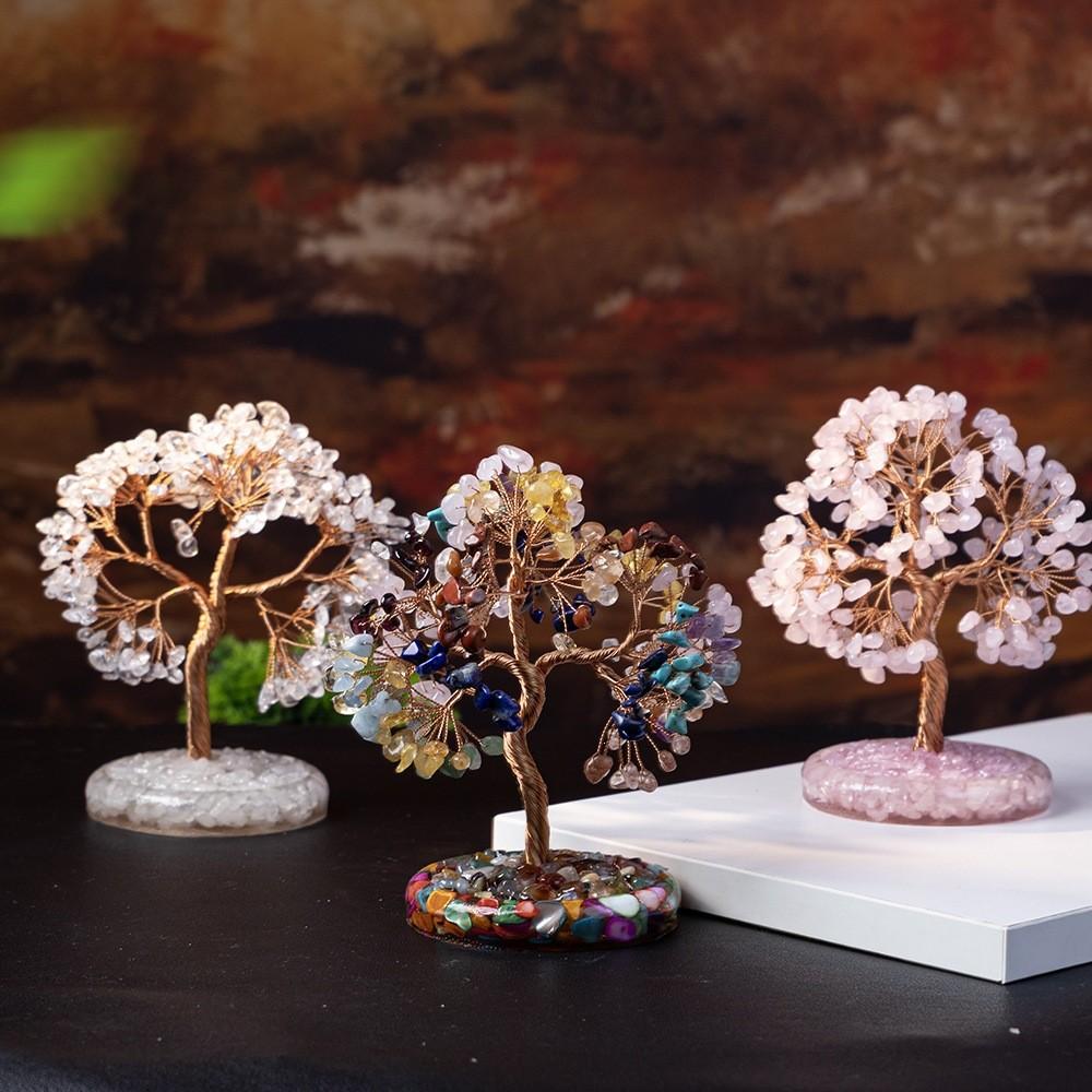 Natural Crystal Wealth Tree Home Decor With Rainbow Colors For Living Room Display