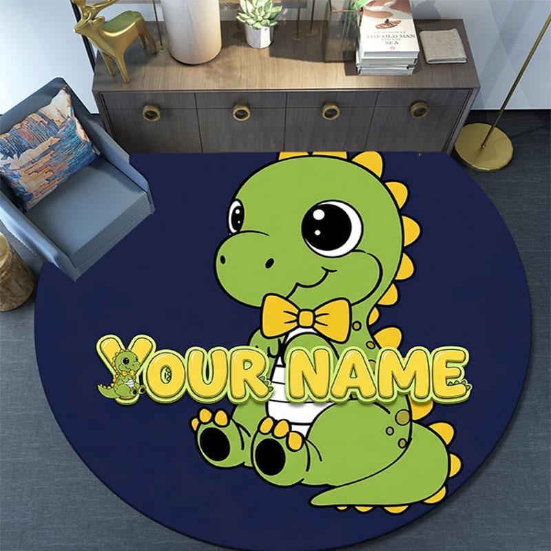 Custom Name,Cute Cartoon Dinosaur pattern round rug,Carpet Rug for Living Room Bedroom Playroom ,Non-slip Floor Mat,Holiday Gifts and Birthday Gifts.