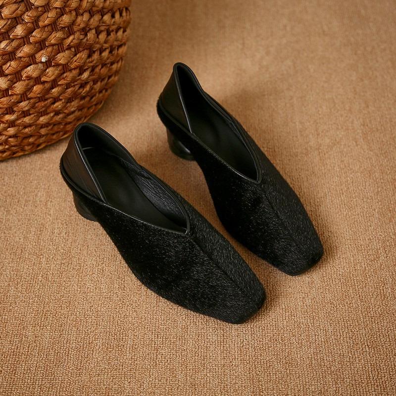 Luxury Horse Hair Leopard Print Loafers Woman Elegant Point Toe Horseshoe Pumps Ladies Brand Design Evening  Velvet Heel Shoes