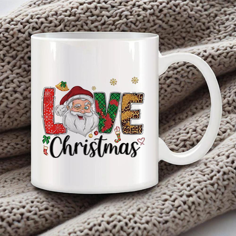 Cozy Xmas Themed Coffee Mug Christmas Tree Drawing Ceramic Mugs Santa Snowman Breakfast Cups Ho Ho Ho Cup Festive Gift Drinkware