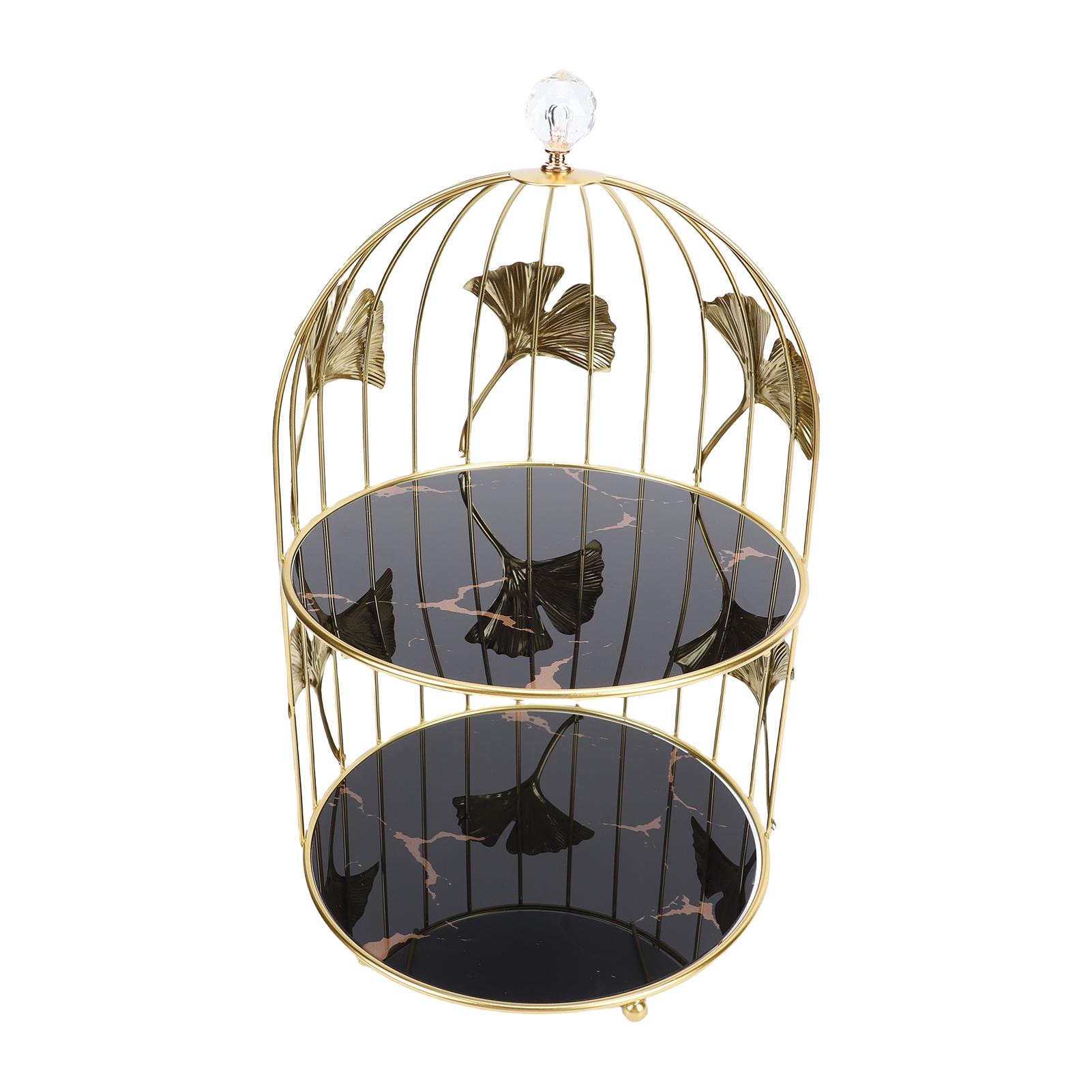 

Gold Bird Cage Shape 2 Tier Cupcake Cake Stand Cosmetics Storage Rack Jewelry Display Holder Multi Purpose for Home Bedroom Party Decor