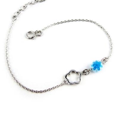 [K9573] - Blue 'Flora' Silver Bracelet