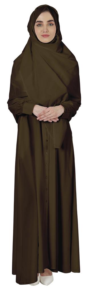 Bimba Abaya Islamic Prayer Dress With Hijab For Women's  Front Button Placket  Muslim