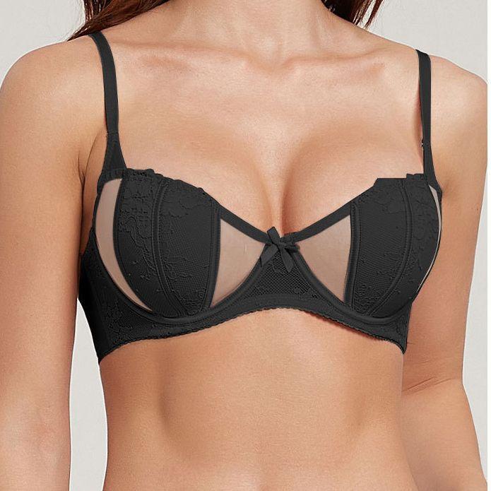 

Big breasts show small hollow lace underwear women gather and close secondary breasts ultra-thin rabbit ears bra sexy soft steel ring bra 70B/32B