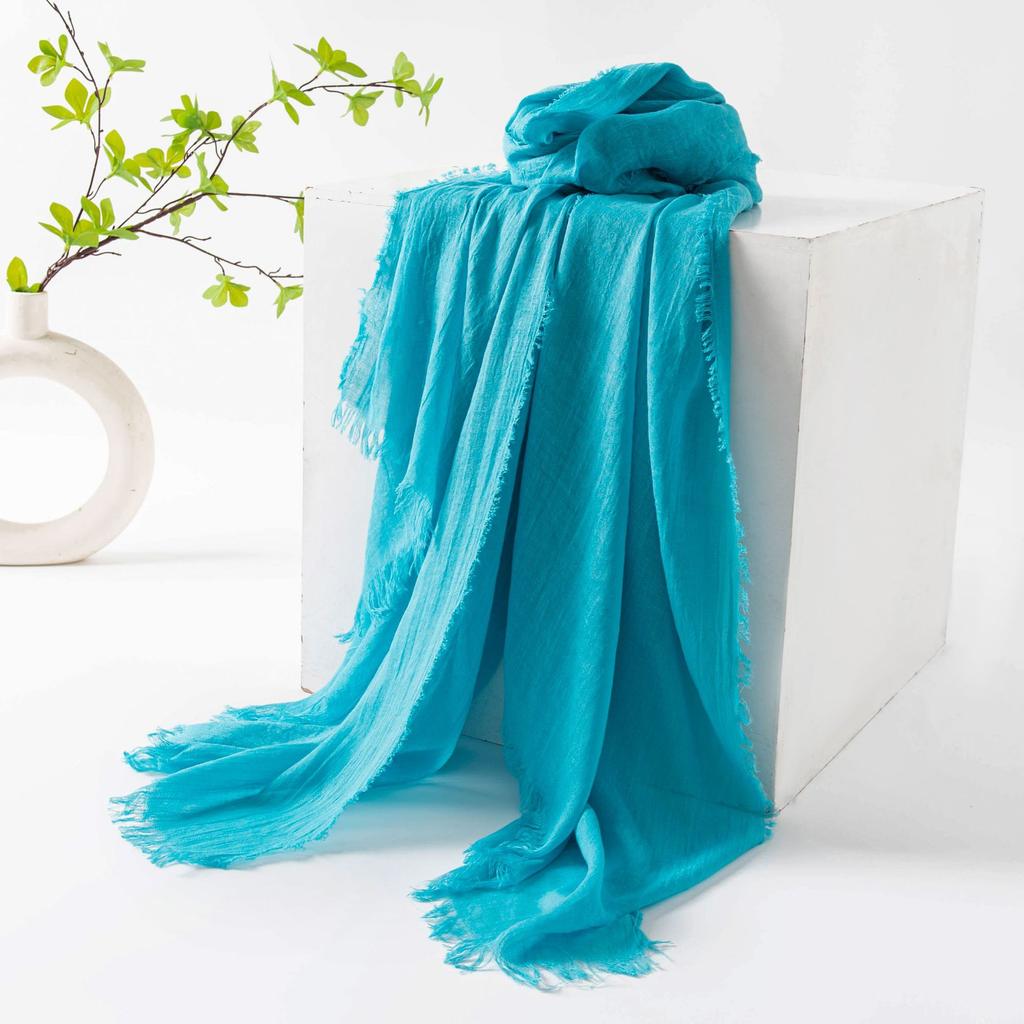 Gray Cotton and Linen Silk Scarf Solid Color Japanese Beach Silk Scarf Long High-end Shawl Retro Raw Edge Gauze Scarf