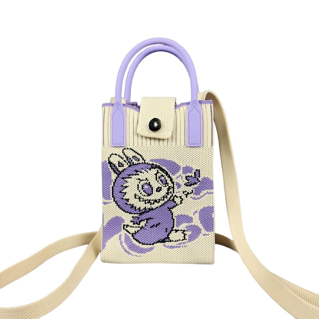 Cute Canvas Crossbody Bag with Fashionable and Niche Design, Knitted Mobile Phone Bag, Crossbody Single Shoulder Knitted Bag