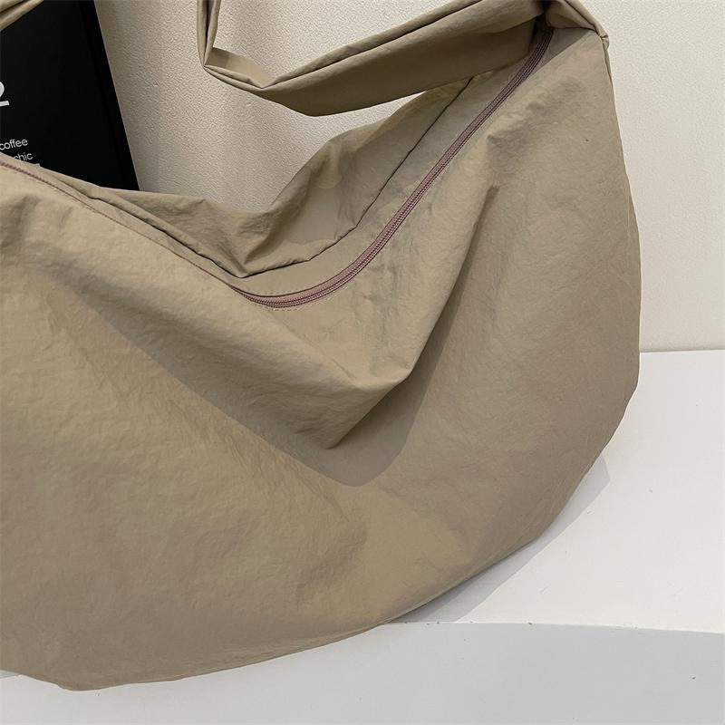 Canvas Bag Women's Dumpling Bag Solid Color Shoulder Bag Large Capacity Crossbody Bag