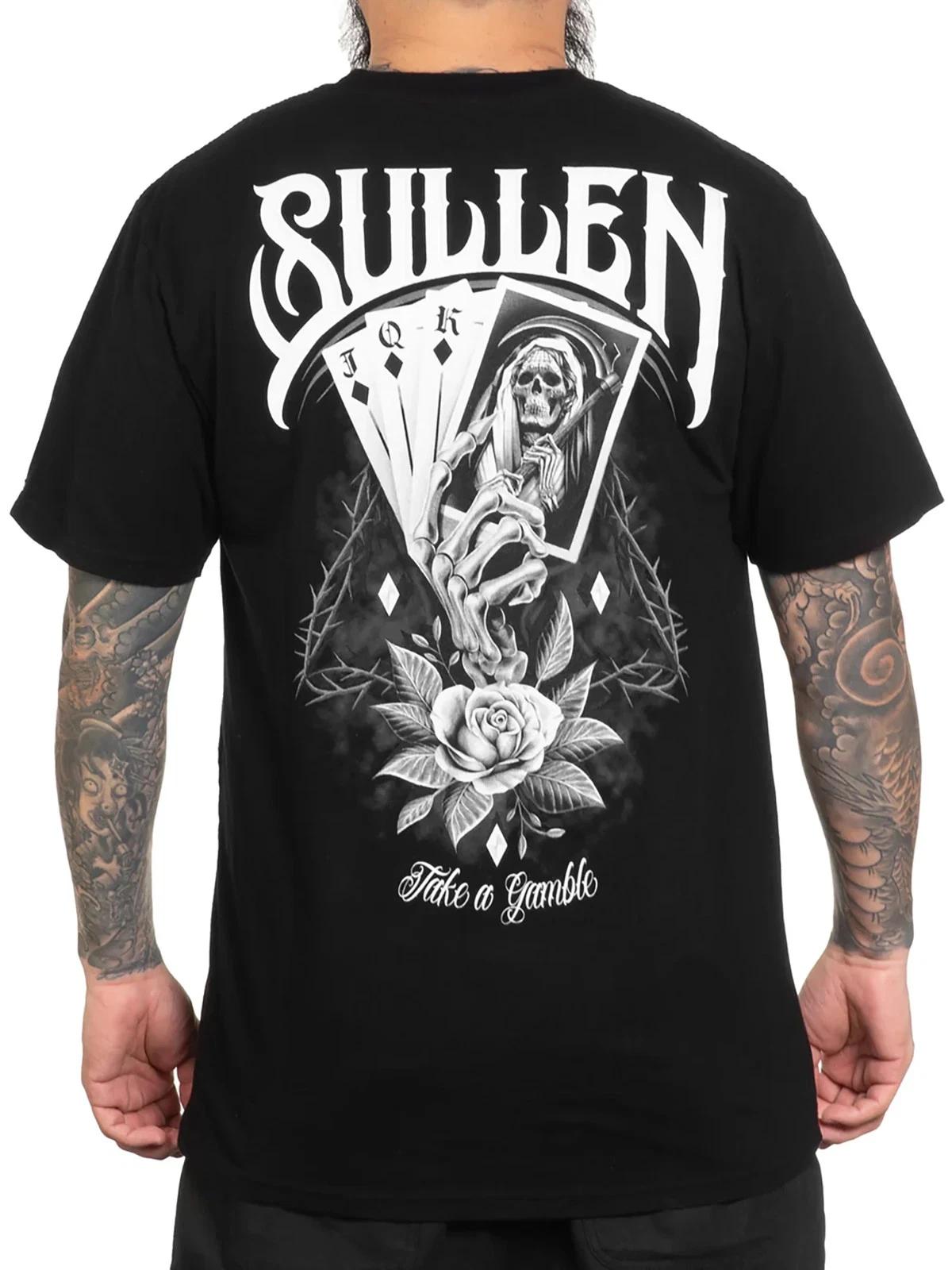 

Sullen Men s Gamble Short Sleeve Premium T-shirt Tattoo Style Skull Cards Tee S