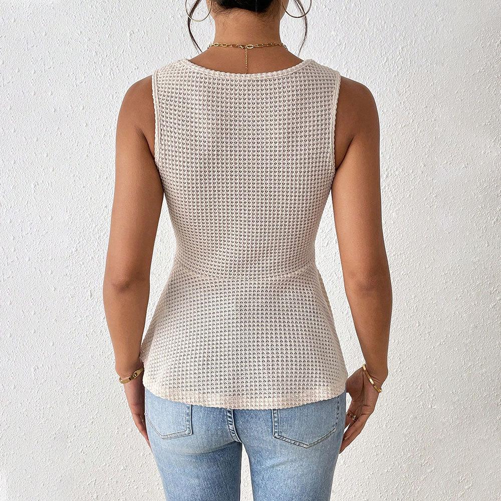Summer new women's clothing royal sister commuting T-shirt V-neck sleeveless waist and thin temperament top