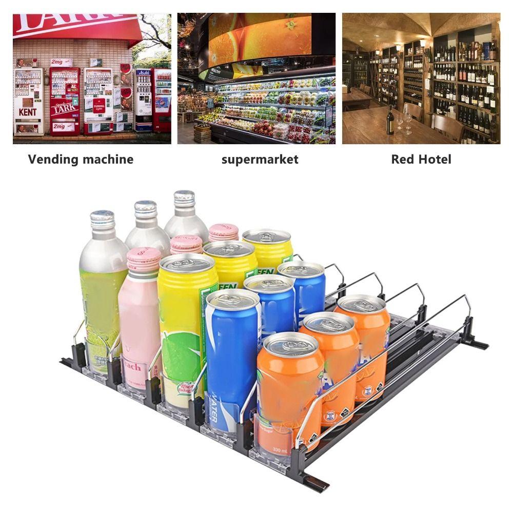 Self-Pushing Drink Organizer Dispenser Adjustable Width Can Shelf Pusher  Water