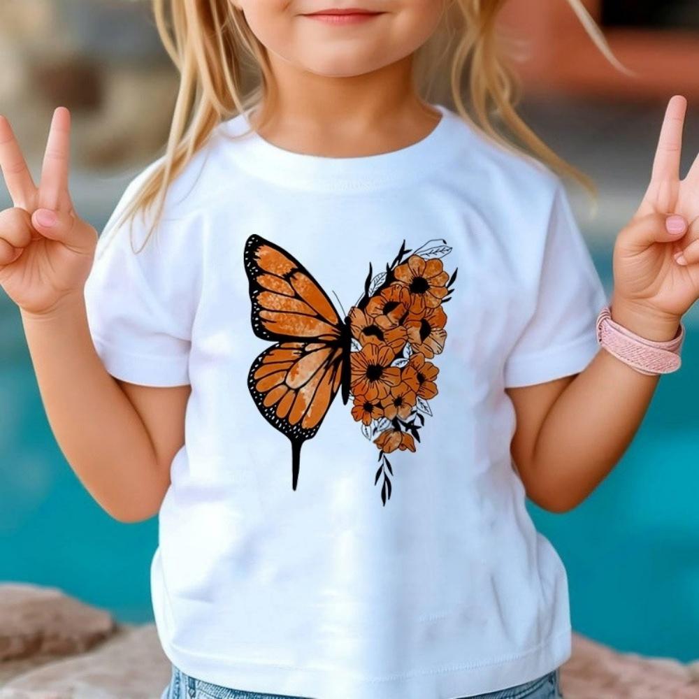New 3D Butterfly Print Kids Girls T Shirt Summer Kids Clothes Short Sleeve Children Top Fashion T-Shirts Crew Neck Child T-Shirt