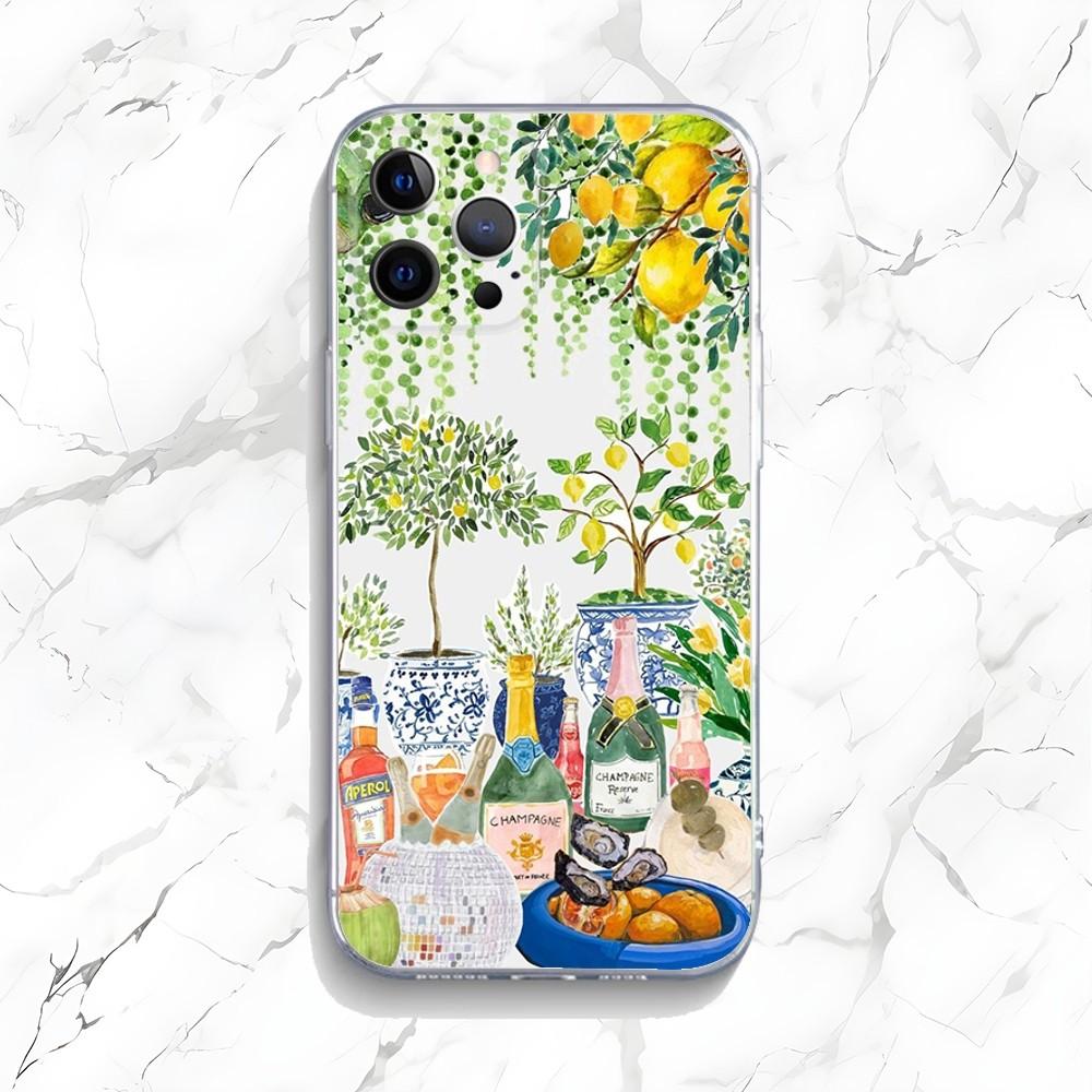 Mediterranean Style Seafood and Lemon Phone Case for iPhone 17 16 15 14 13 12 11 Series Pro Max Plus Double Layer Protection