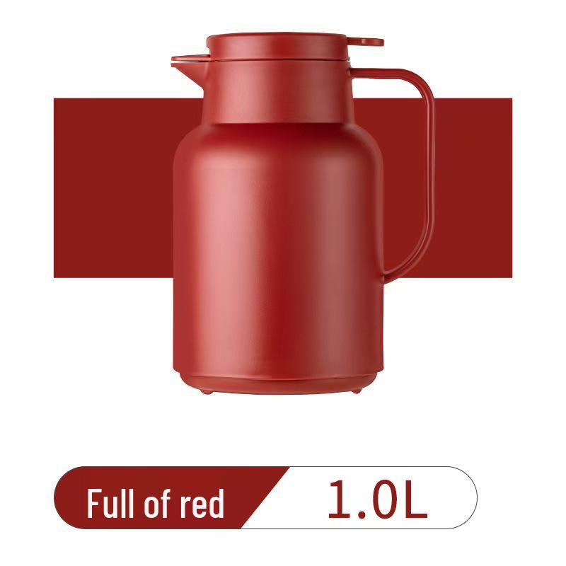 

Large Capacity Red Thermos Pot with Glass Liner - Thermal Insulated Hot/Cold Water Kettle with One-Button Dispense for Dorm Students. красный