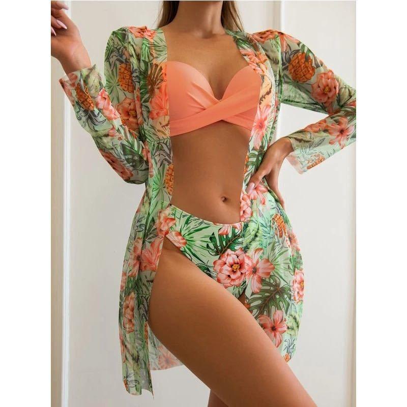New Three-point Three-piece Overcoat Long-sleeved Split Swimsuit Women's Bikini