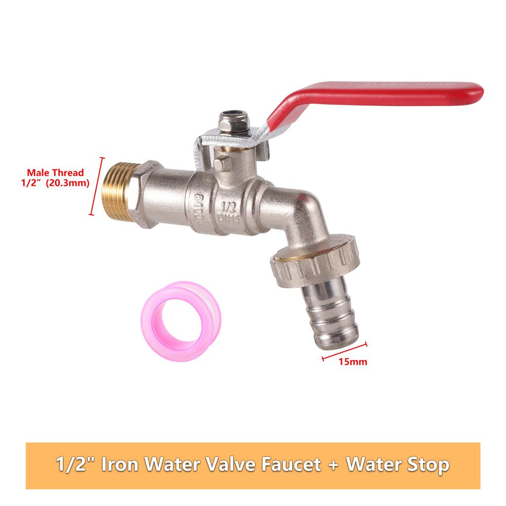 IBC Tote Tank Adapter Faucet Garden Irrigation 1/2" Male Alloy Washing Machine Faucet Set with Lock Core On/Off Valve