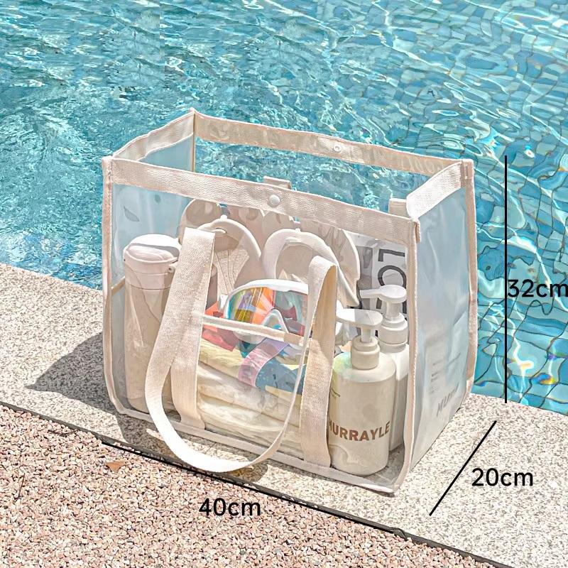 

Large Capacity PVC Beach Bag Waterproof Storage Pouch with Button Closure for Toiletries Cosmetics Swimming Pool Travel Outdoor