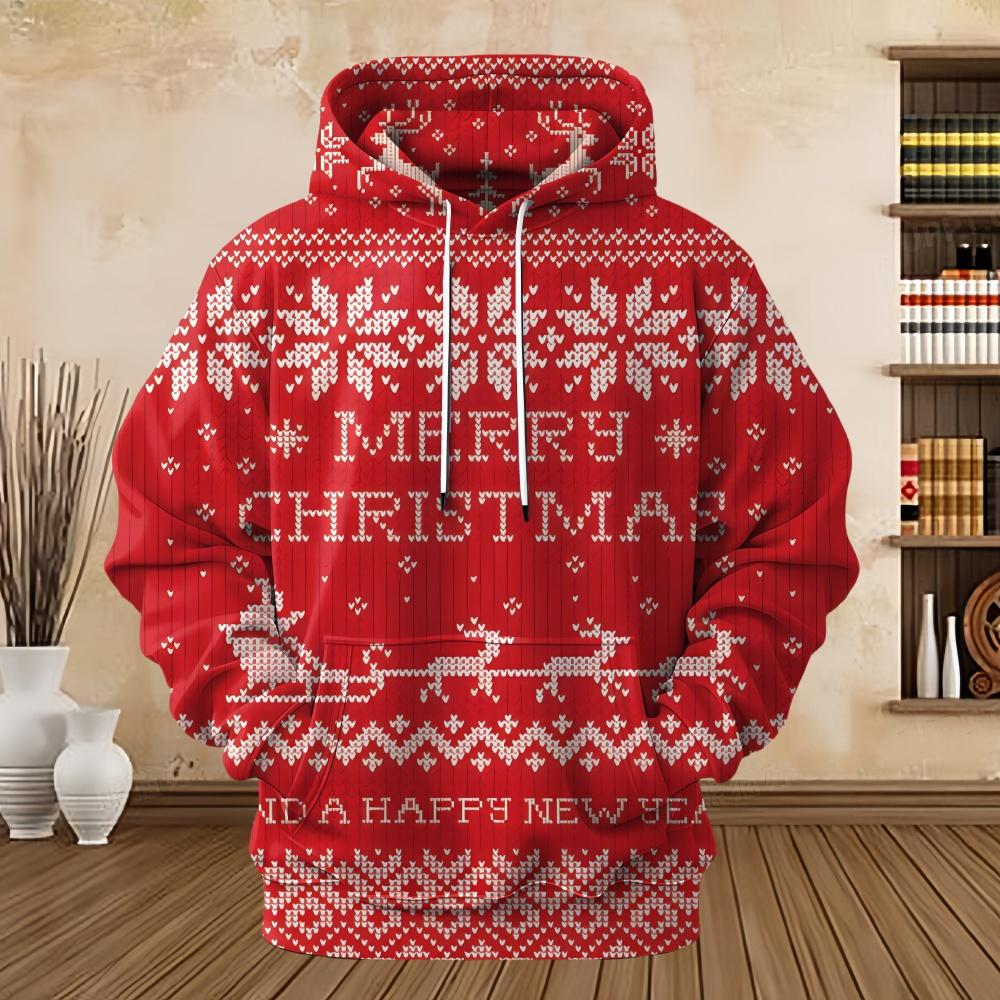 New Sweatshirts Santa Claus Funny 3D Prints Pullover Hoodie Kangaroo Pocket Designer Men's Clothing Fall Christmas Sweatshirt