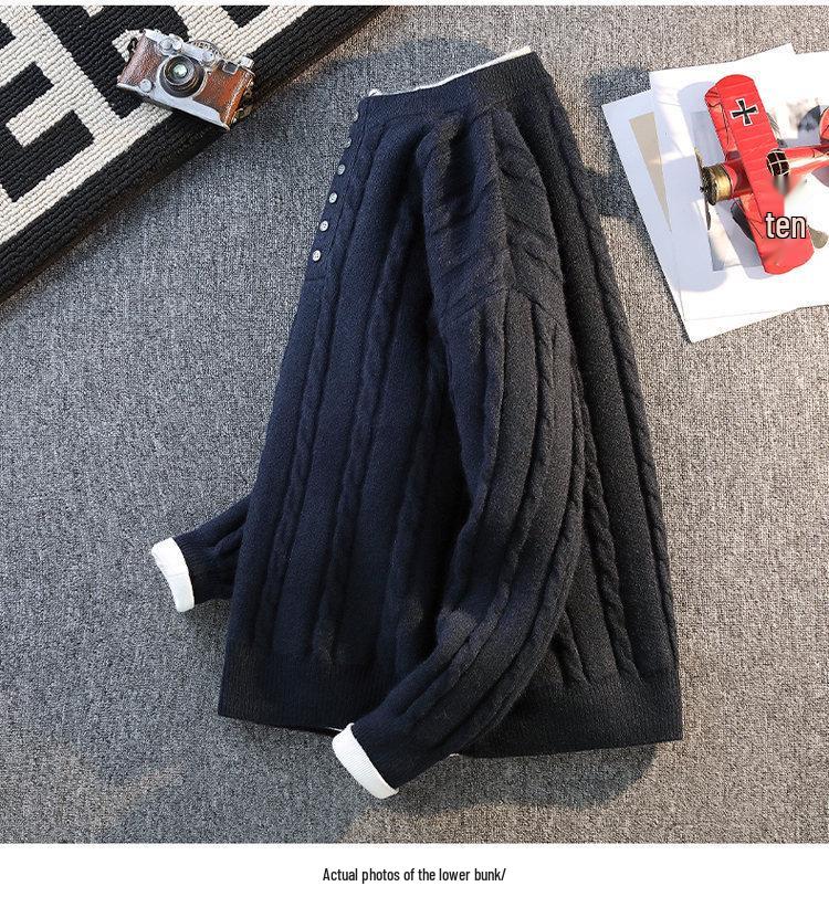 Men's Trendy Two-Piece Look Cable Knit Pullover Sweater - Long Sleeve, Solid Color for Autumn