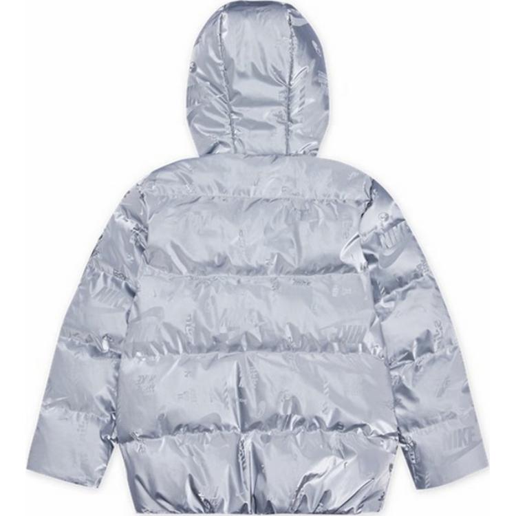Nike Stylish Comfortable Warm Zipper Hooded Down Jacket Kids Outerwear Silver HQ7176-033