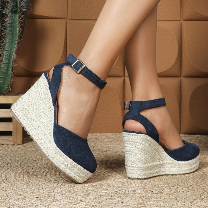 Sandale Retro de Vară cu Toc Înalt Femei Platforme Brand Pantofi de Petrecere pentru Doamne Elegant Toc Pană 10cm Mărime Mare 42 D501