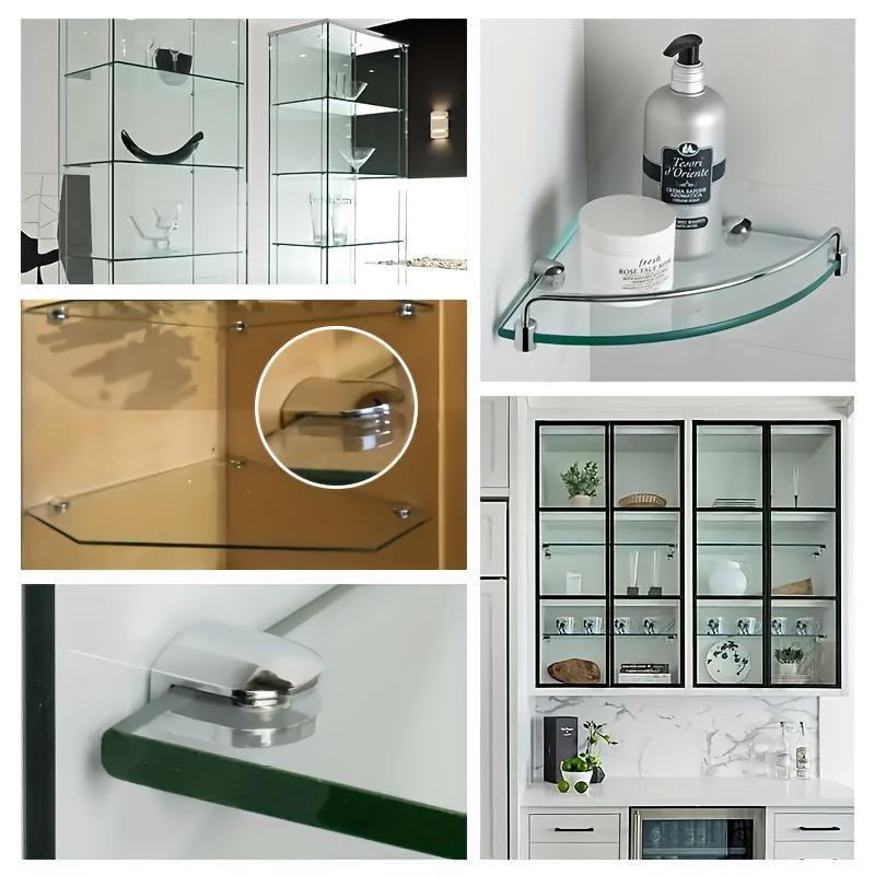 4 Pezzi Ferramenta Acciaio Inossidabile Staffe per Mensole in Vetro Robuste Regolabili Supporto in Vetro Argento Morsetto Porta per Bagno