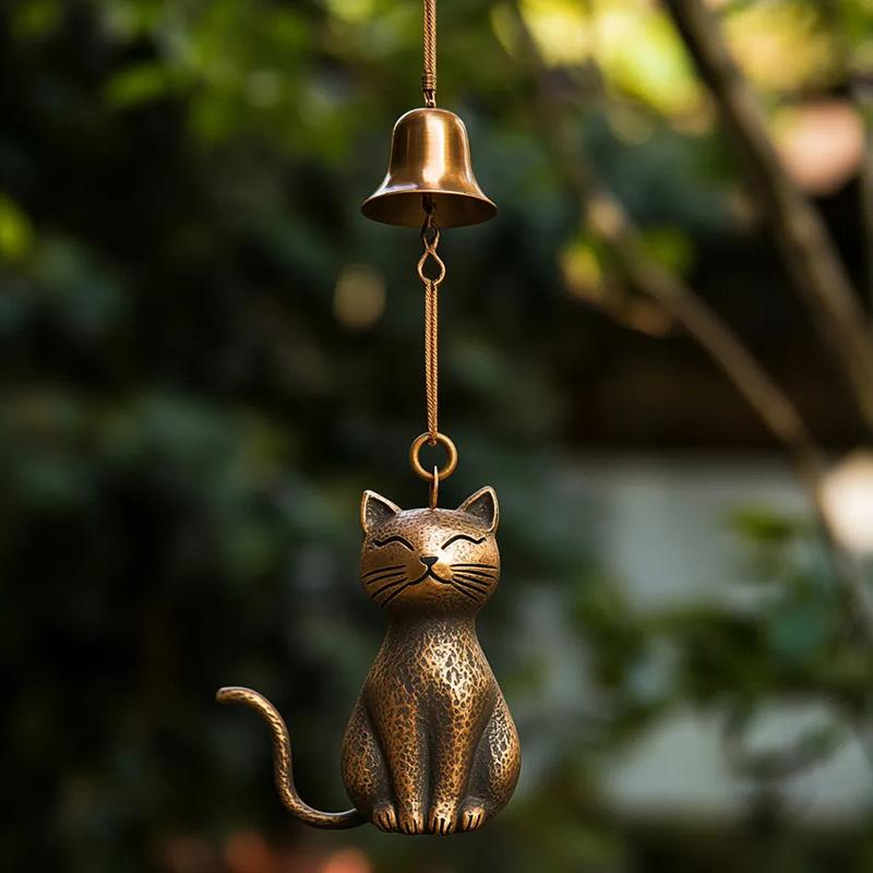 Cat Wind Chime Unique Cat Garden Decor Outdoor Cat Statue Themed Gifts Wind Chimes For Cat Lovers Hanging Memorial Ornaments