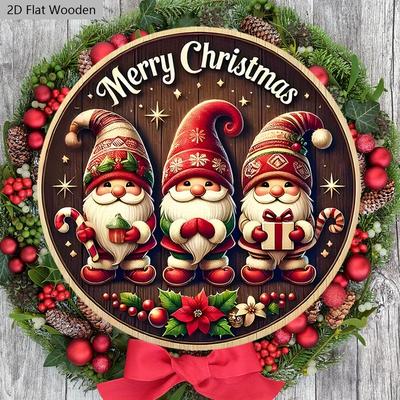 Weihnachts-Holzschild mit Wichtelmuster - Frohe Weihnachten Rundes Schild für Garten Tür Wanddekoration zum Aufhängen - Ideale Weihnachtsdekoration